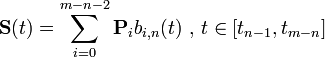 \mathbf{S}(t)= \sum_{i=0}^{m-n-2} \mathbf{P}_{i} b_{i,n}(t) \mbox{ , } t \in [t_{n-1},t_{m-n}]