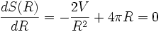  \frac{dS(R)}{dR} = -\frac{2V}{R^2}+4\pi R = 0