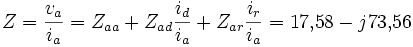 Z={v_a\over i_a}=Z_{aa}+Z_{ad}{i_d\over i_a}+Z_{ar}{i_r\over i_a}=
17{,}58-j73{,}56\,