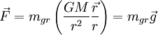 \vec{F} = m_{gr}\left(\frac{GM}{r^2}\frac{\vec{r}}{r}\right) 
= m_{gr} \vec{g}