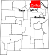 Mapa de Nuevo México con la ubicación del condado de Colfax