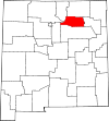 Mapa de Nuevo México con la ubicación del condado de Mora