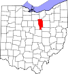 Mapa de Ohio con la ubicación del condado de Ashland