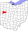 Mapa de Ohio con la ubicación del condado de Auglaize