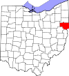 Mapa de Ohio con la ubicación del condado de Columbiana