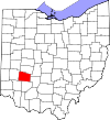 Mapa de Ohio con la ubicación del condado de Greene
