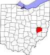 Mapa de Ohio con la ubicación del condado de Guernsey