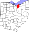 Mapa de Ohio con la ubicación del condado de Lorain