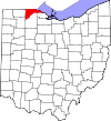 Mapa de Ohio con la ubicación del condado de Lucas