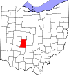 Mapa de Ohio con la ubicación del condado de Madison
