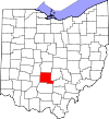 Mapa de Ohio con la ubicación del condado de Pickaway