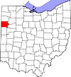 Mapa de Ohio con la ubicación del condado de Van Wert