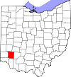 Mapa de Ohio con la ubicación del condado de Warren
