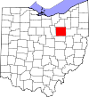 Mapa de Ohio con la ubicación del condado de Wayne