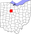 Mapa de Ohio con la ubicación del condado de Wyandot