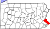 Mapa de Pensilvania con la ubicación del condado de Bucks