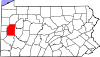 Mapa de Pensilvania con la ubicación del condado de Butler