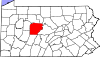 Mapa de Pensilvania con la ubicación del condado de Clearfield