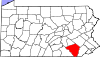 Mapa de Pensilvania con la ubicación del condado de Lancaster