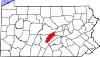 Mapa de Pensilvania con la ubicación del condado de Mifflin