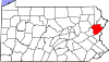 Mapa de Pensilvania con la ubicación del condado de Monroe