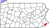 Mapa de Pensilvania con la ubicación del condado de Filadelfia