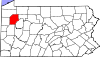 Mapa de Pensilvania con la ubicación del condado de Venango