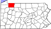 Mapa de Pensilvania con la ubicación del condado de Warren