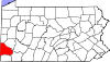 Mapa de Pensilvania con la ubicación del condado de Washington