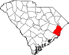 Mapa de Carolina del Sur con la ubicación del condado de Georgetown