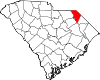 Mapa de Carolina del Sur con la ubicación del condado de Marlboro