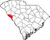 Mapa de Carolina del Sur con la ubicación del condado de McCormick