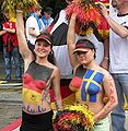 Topless body-painted female football fans at World Cup in Germany-24June2006.jpg