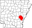 Mapa de Arkansas con el Condado de Arkansas resaltado