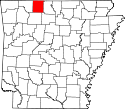 Mapa de Arkansas con el Condado de Boone resaltado