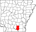 Mapa de Arkansas con el Condado de Bradley resaltado