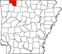 Mapa de Arkansas con el Condado de Carroll resaltado