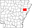 Mapa de Arkansas con el Condado de Cross resaltado