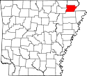 Mapa de Arkansas con el Condado de Greene resaltado