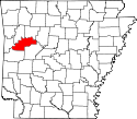 Mapa de Arkansas con el Condado de Logan resaltado