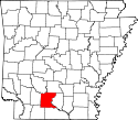 Mapa de Arkansas con el Condado de Ouachita resaltado