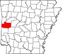 Mapa de Arkansas con el Condado de Scott resaltado