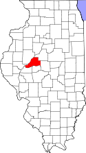 Mapa de Illinois con el Condado de Mason resaltado