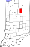 Mapa de Indiana con el Condado de Wabash resaltado