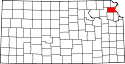 Mapa de Kansas con el Atchison resaltado