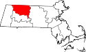 Mapa de Massachusetts con el Condado de Franklin resaltado