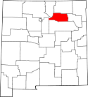 Mapa de Nuevo México con el Condado de Mora resaltado