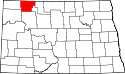 Mapa de Dakota del Norte con el Condado de Burke resaltado