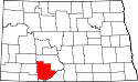 Mapa de Dakota del Norte con el Condado de Grant resaltado
