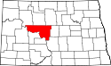 Mapa de Dakota del Norte con el Condado de McLean resaltado